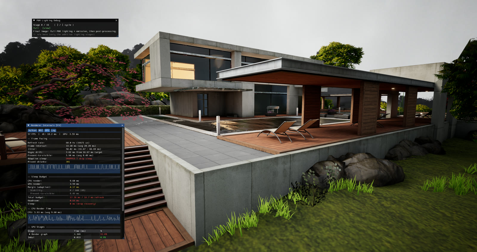 A Zen Garden scene rendered in my Vulkan viewer, showing the custom compute-based renderer and UE4-style PBR implementation